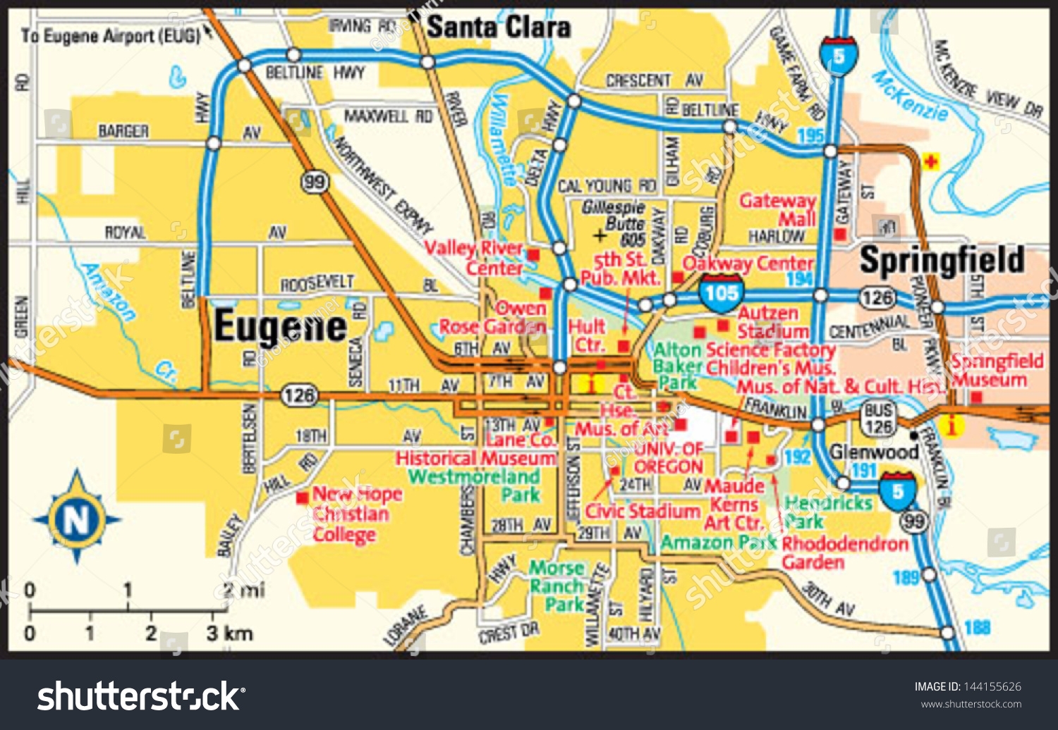 Eugene Oregon Area Map Stock Vector Royalty Free 144155626 Shutterstock
