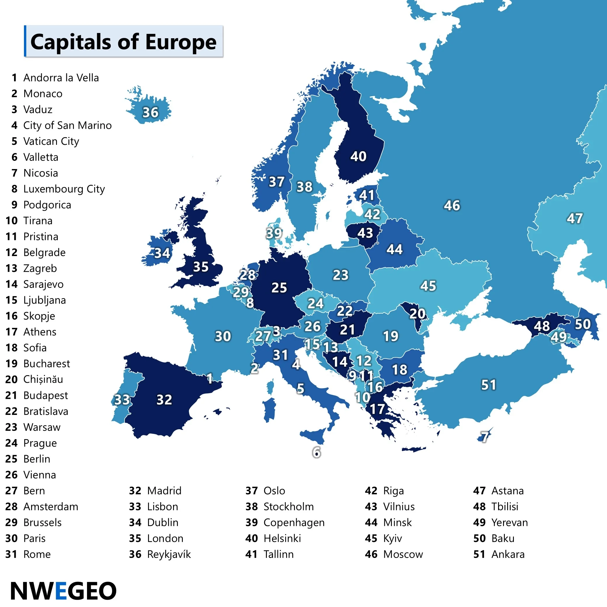 Europe Map Capitals NWEGEO