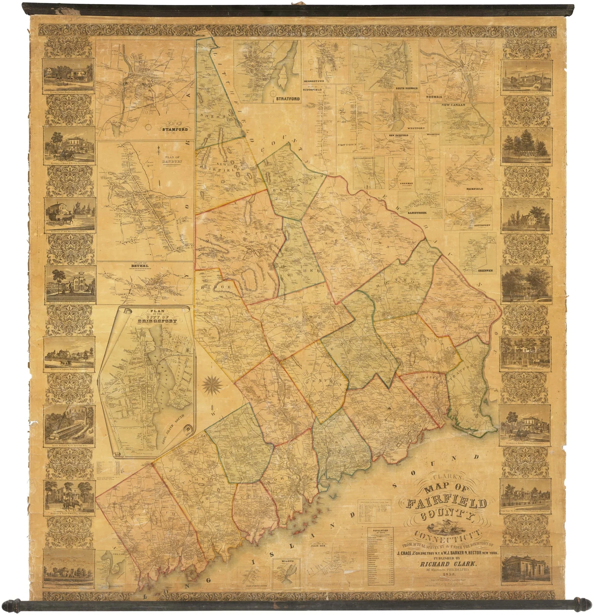 Fairfield County Connecticut Wall Map 1858 WardMaps LLC