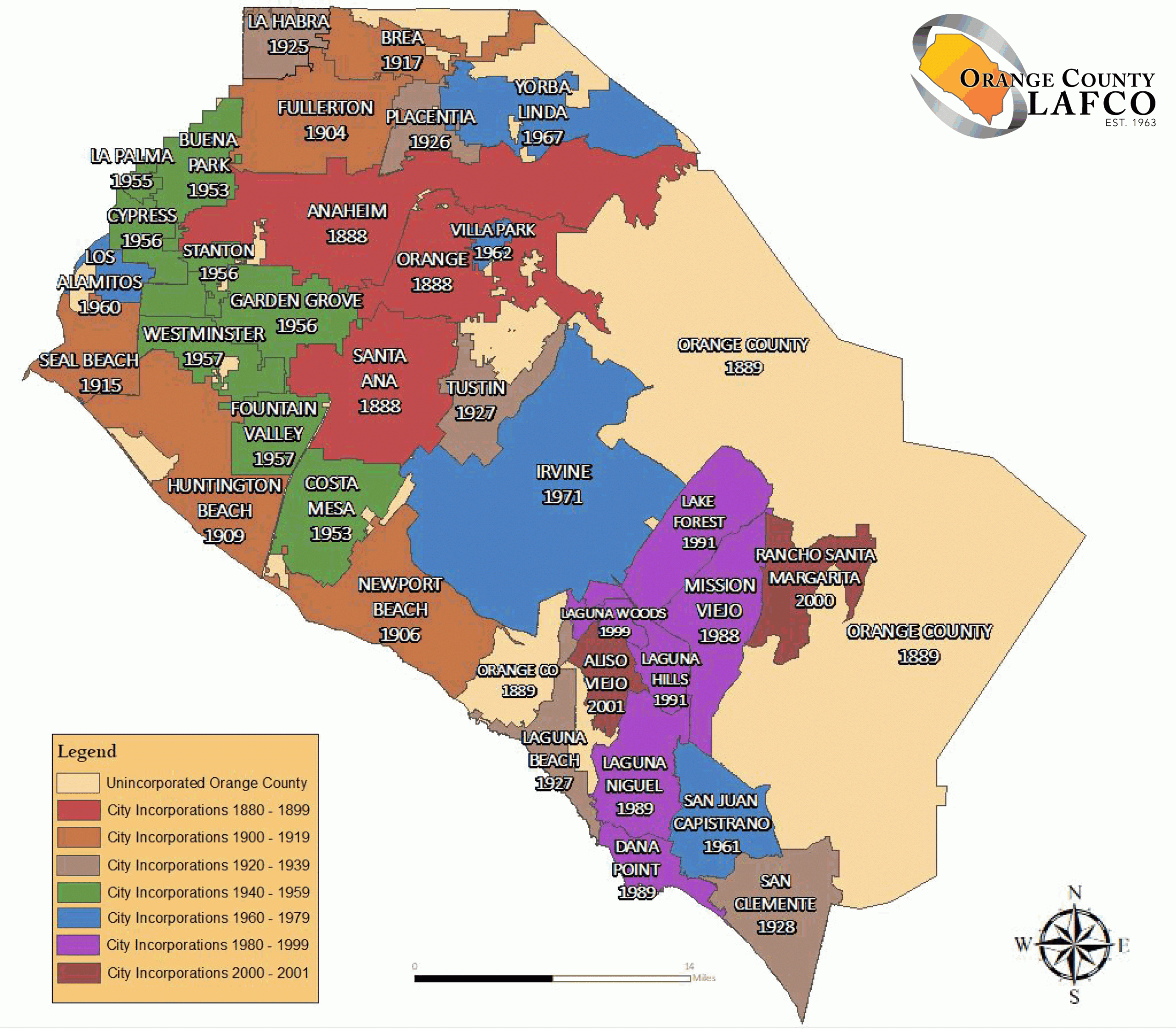 orange county map by city