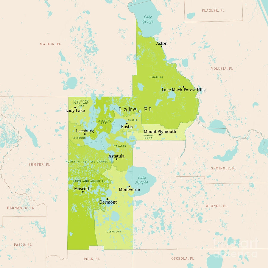FL Lake County Vector Map Green By Frank Ramspott FL Lake County Vector Map Green By Frank Ramspott