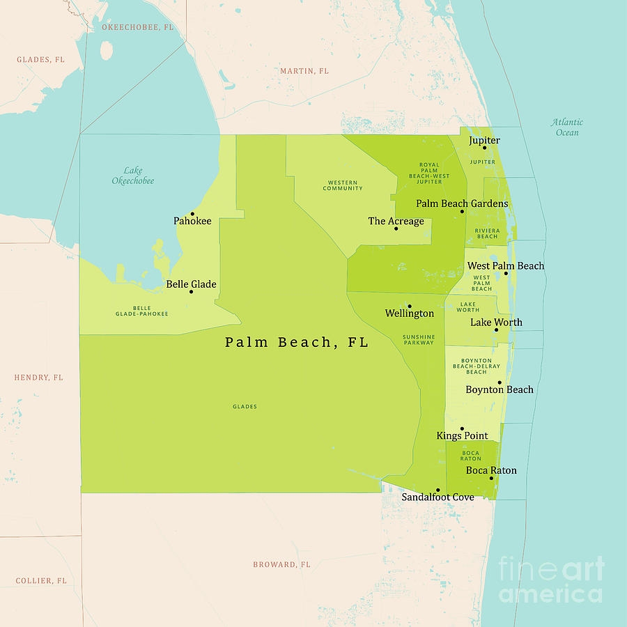 FL Palm Beach County Vector Map Green By Frank Ramspott