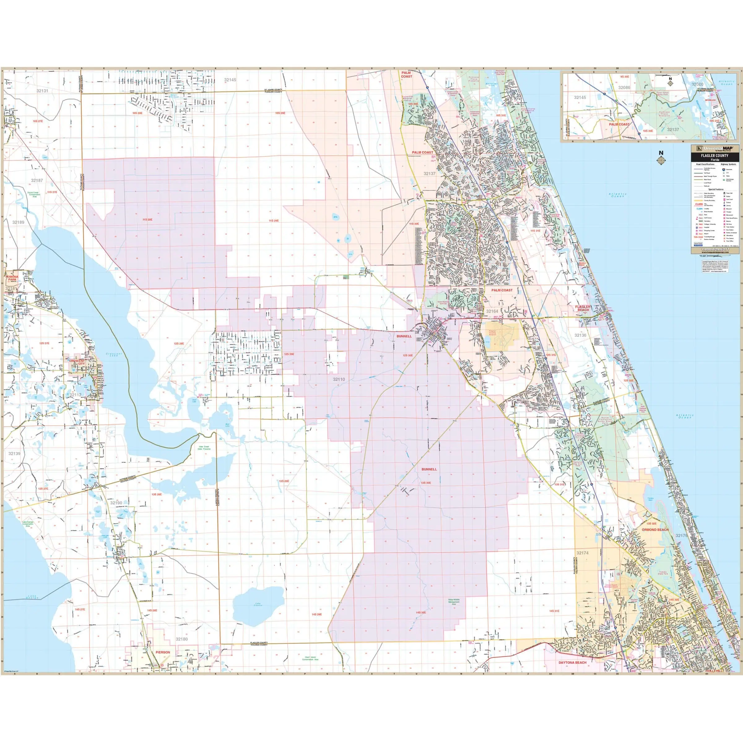 Flagler County FL Wall Map By Kappa The Map Shop