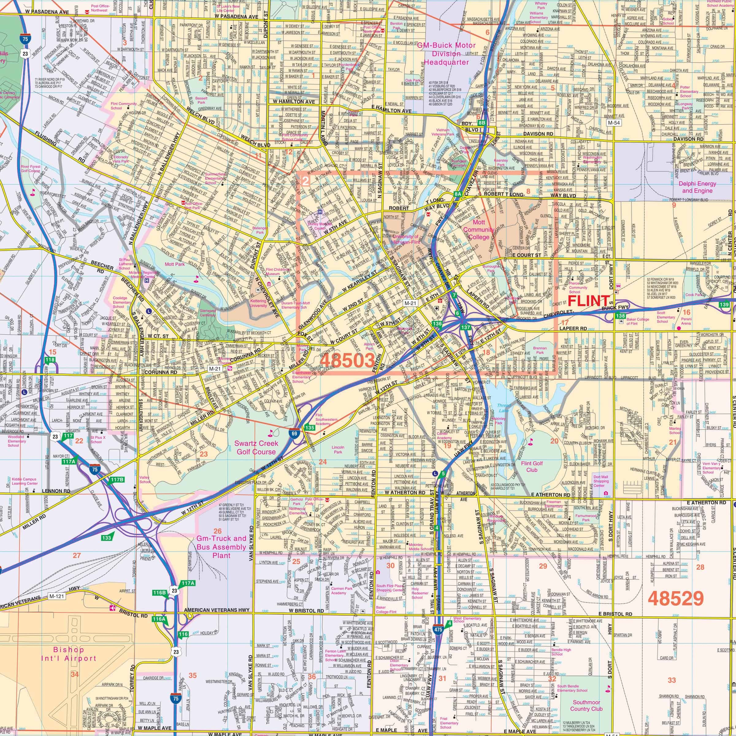 Flint MI Wall Map By Kappa The Map Shop
