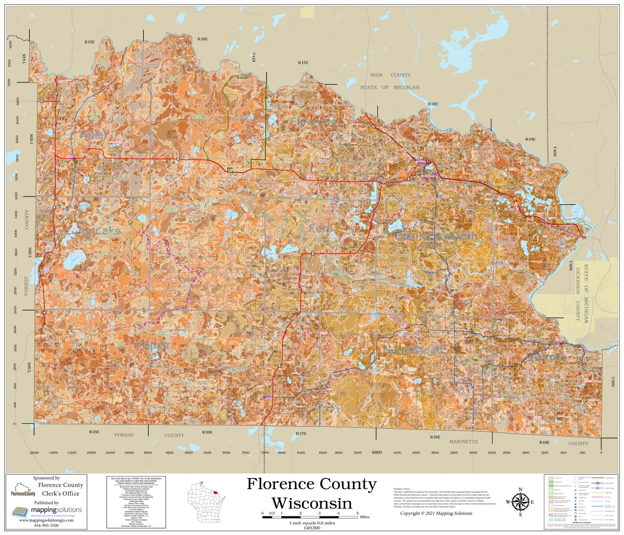 Florence County Wisconsin 2021 Soils Wall Map Mapping Solutions
