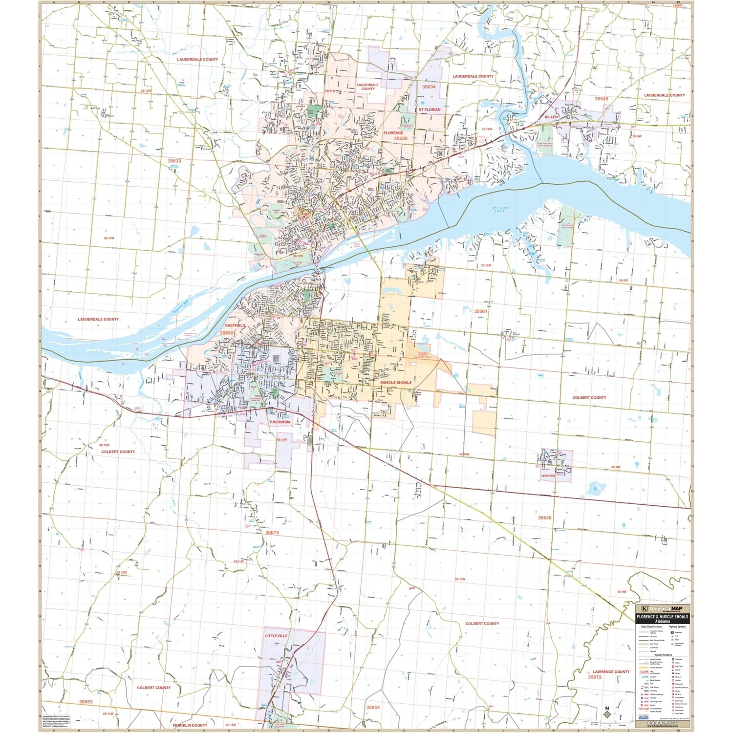 Florence Muscle Shoals AL Wall Map Shop City County Maps Ultimate Globes