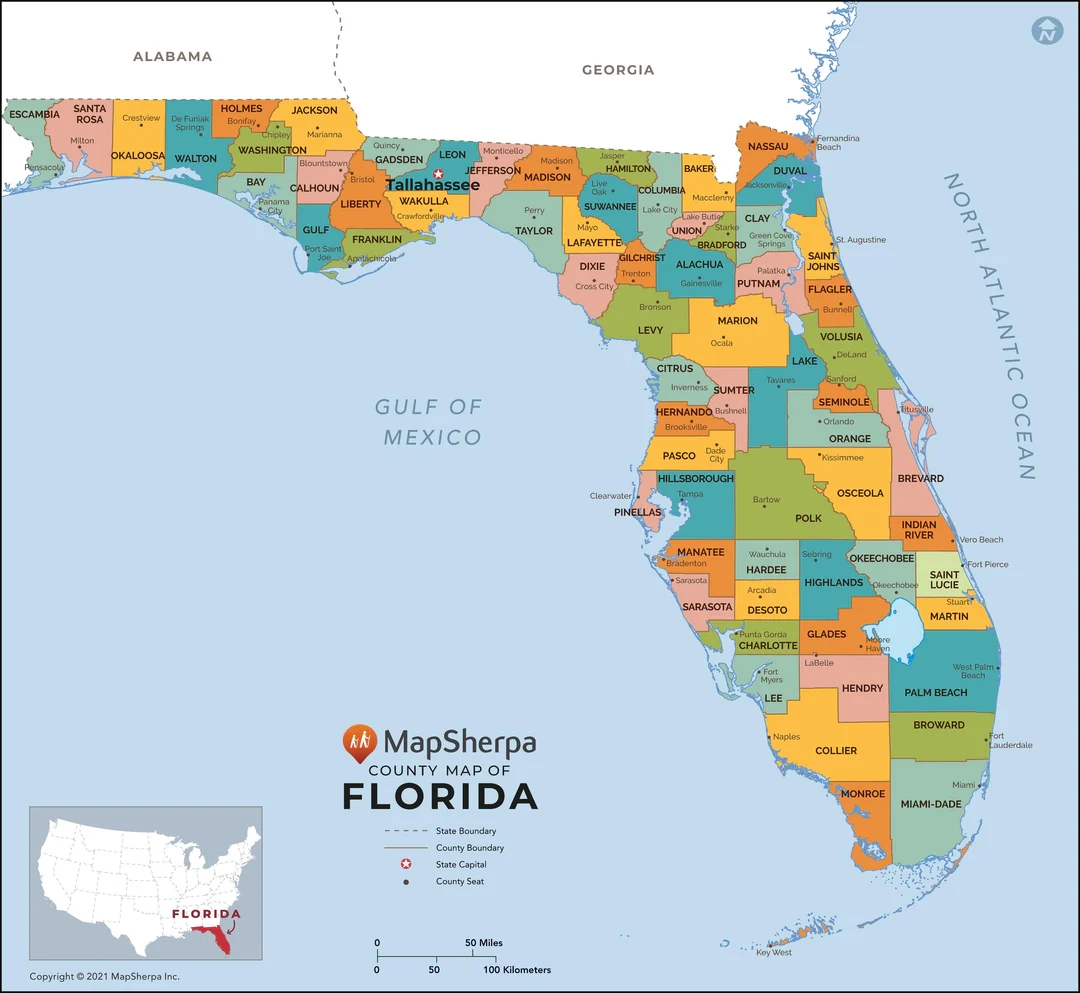 Florida County Map American Map Store