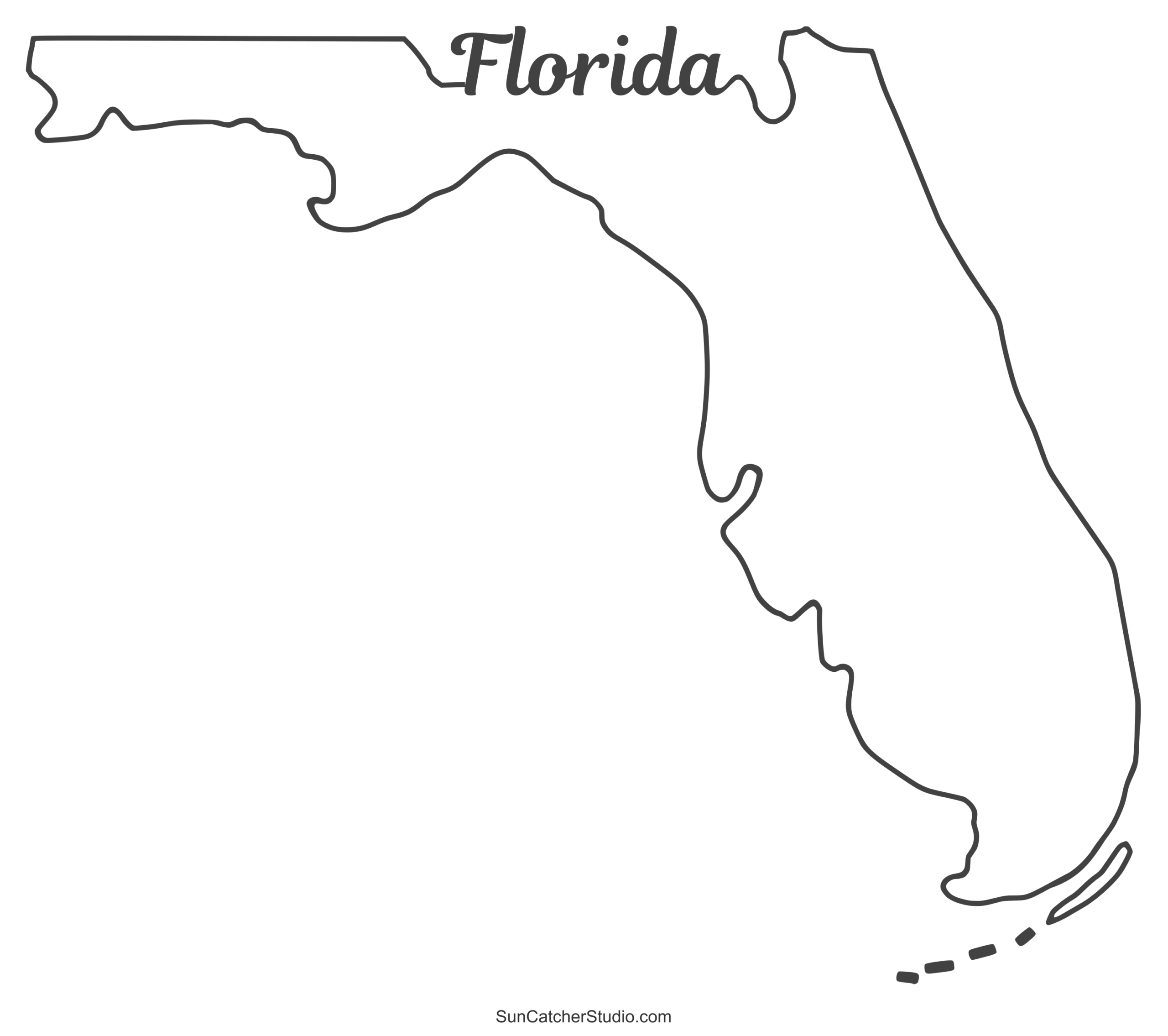 Florida Map Outline Printable State Shape Stencil Pattern Free Printables Lettering SVG Files Tools Apps