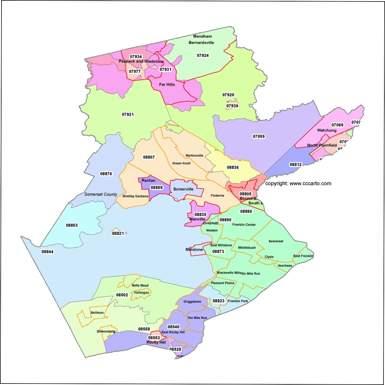 Franklin Township ZIP Codes Map Somerset County ZIP Codes Map New Jersey 