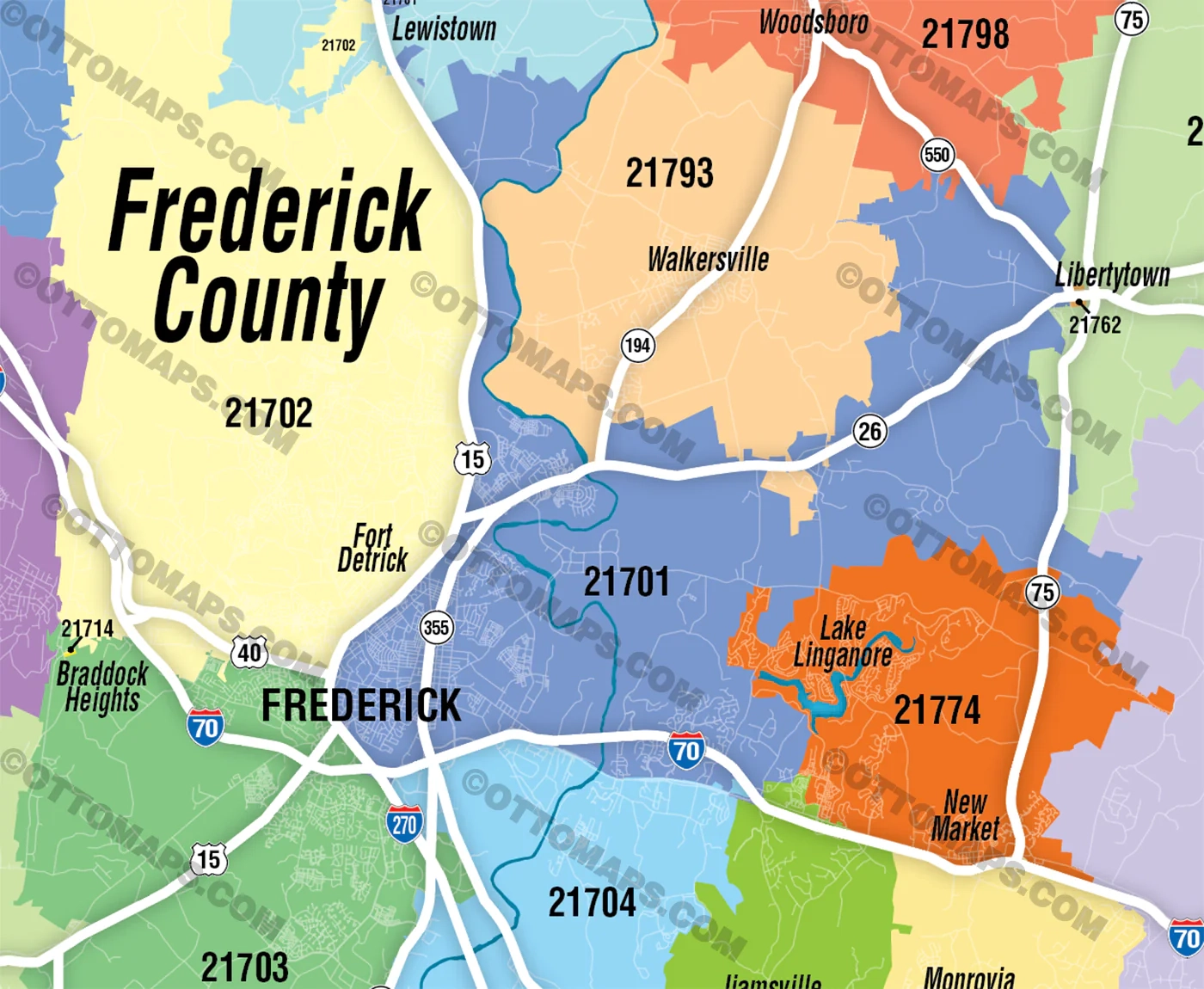 Frederick County Zip Code Map MD FILES PDF And AI Files Editable Otto Maps