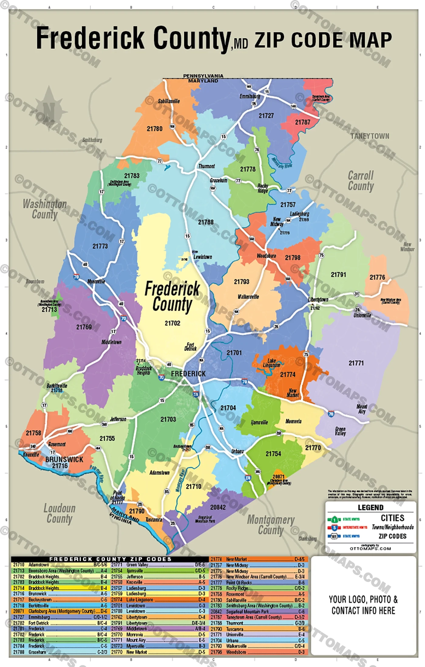 Frederick County Zip Code Map MD FILES PDF And AI Files Editable Otto Maps