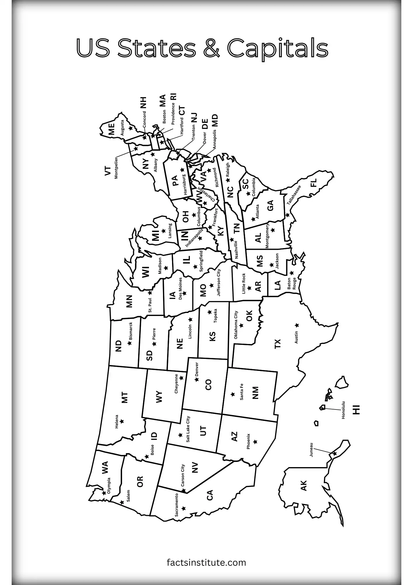 Free Printable US States And Capitals Map Other Goodies The Facts Institute