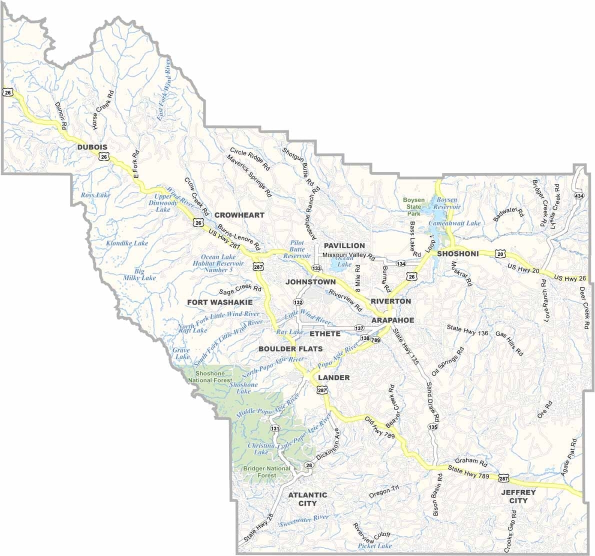 Fremont County Map Wyoming US County Maps