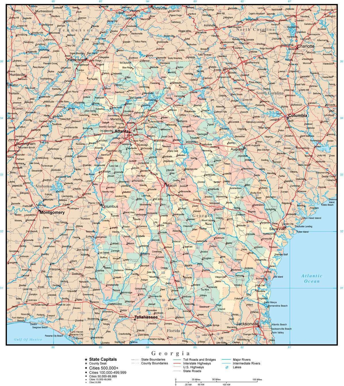 georgia county map with roads georgia county map with roads