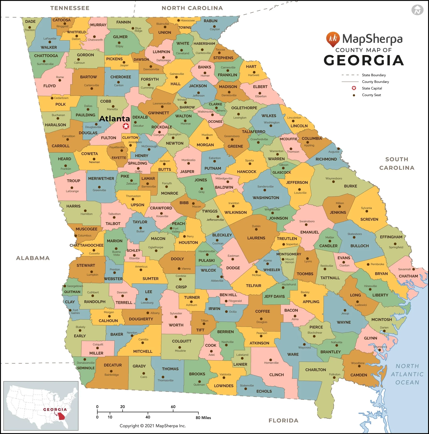 Georgia County Map American Map Store