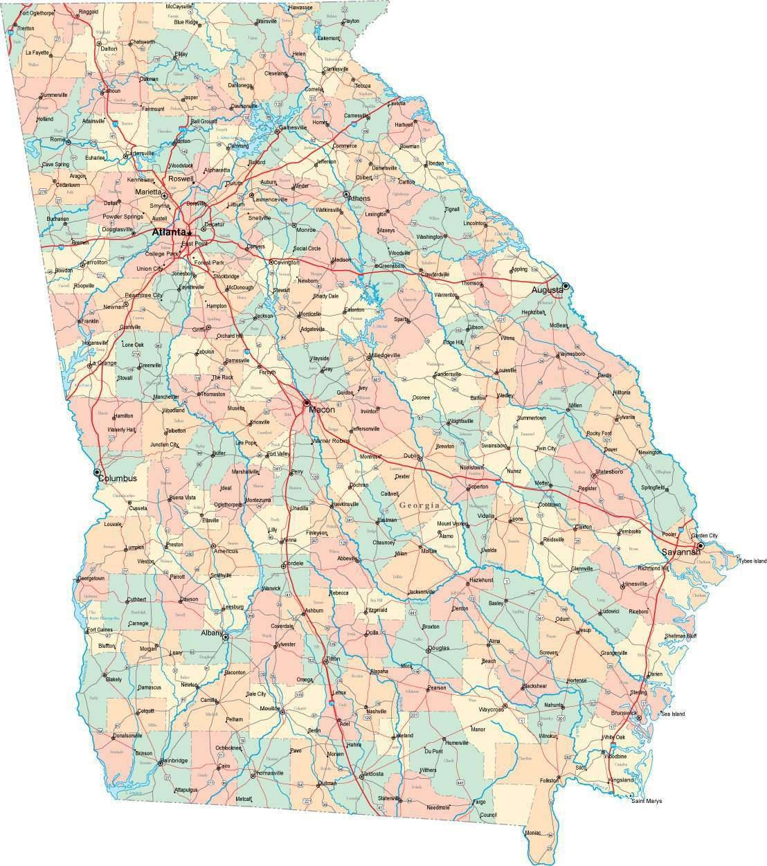 Georgia State Map In Multi Color Fit Together Style To Match Other States Georgia State Map In Multi Color Fit Together Style To Match Other States