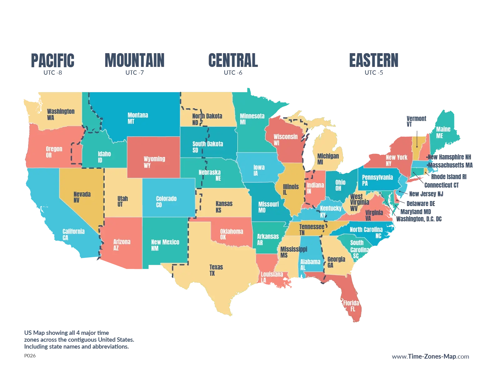 us map with states and time zones printable