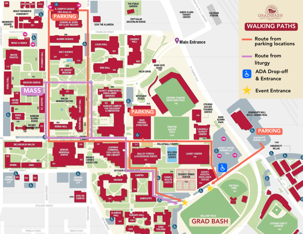 Grad Bash Maps Access Routes Alumni Santa Clara University