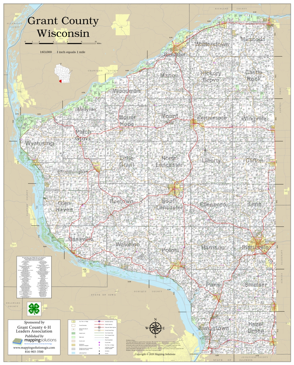 Grant County Wisconsin 2023 Wall Map Mapping Solutions Grant County Wisconsin 2023 Wall Map Mapping Solutions
