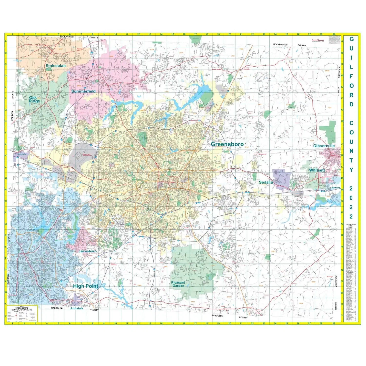 Greensboro And Guilford County NC Wall Map The Map Shop