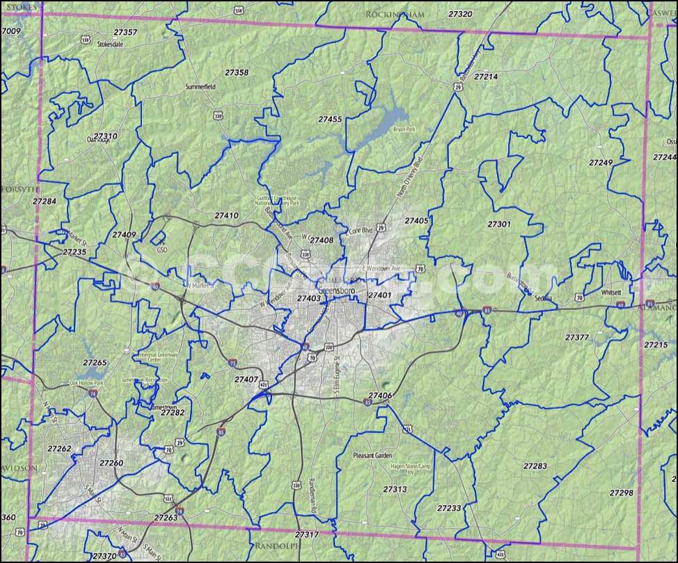 Greensboro ZIP Codes Map Guilford County ZIP Codes Map North Carolina 