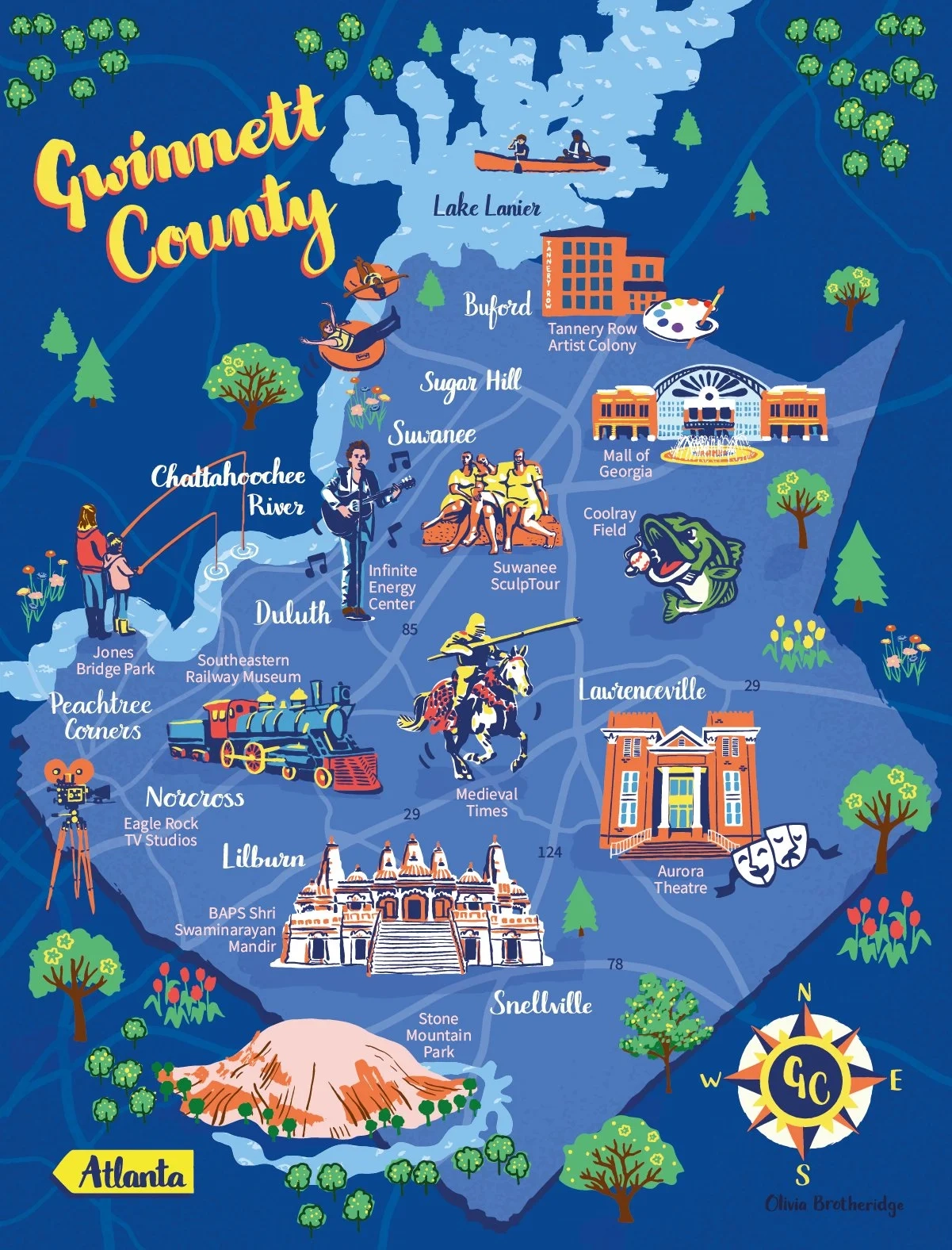 Gwinnett County Map Illustration For Atlanta Magazine Olivia Brotheridge Design