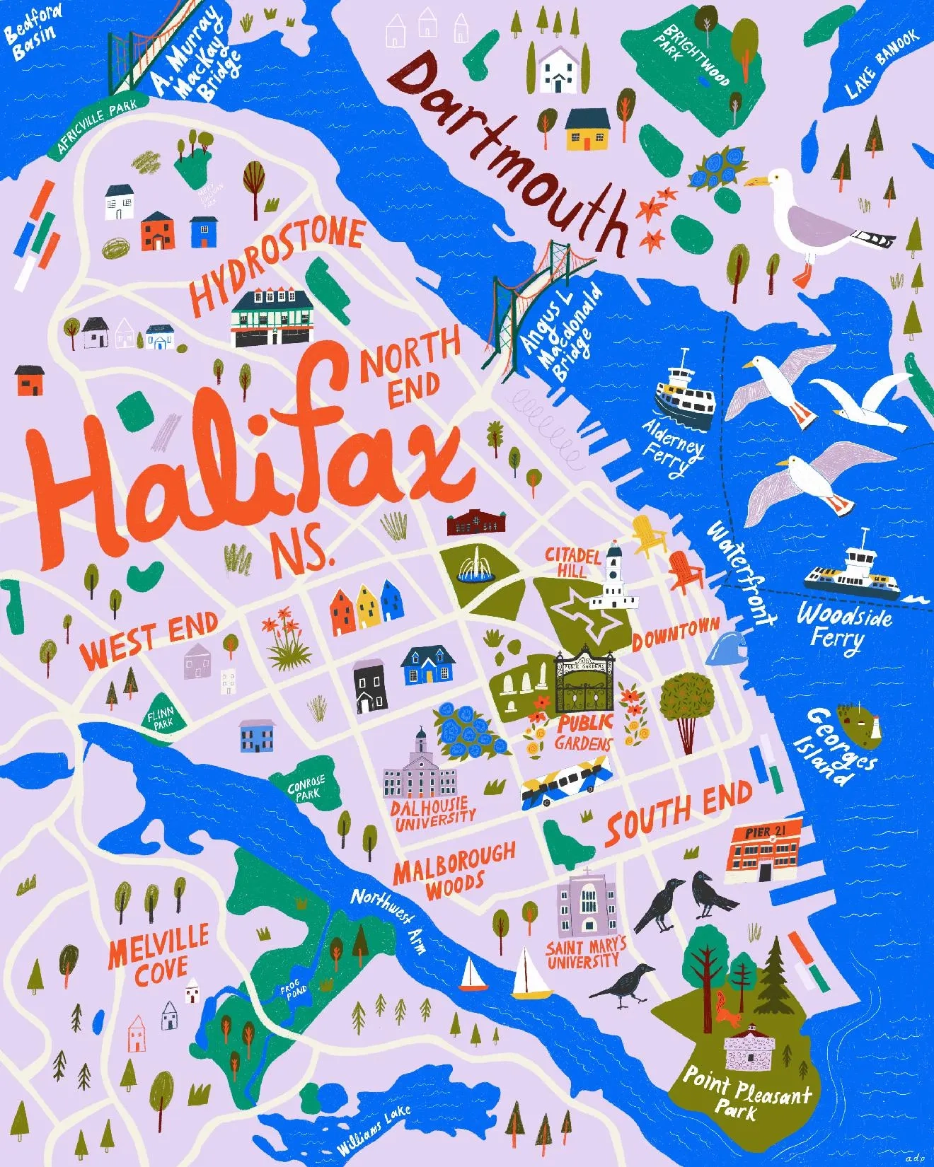 Halifax Map Art Illustrated City Map Halifax Poster Moving Gift Halifax D cor City Map Print Halifax Gift Canadian City Print Etsy
