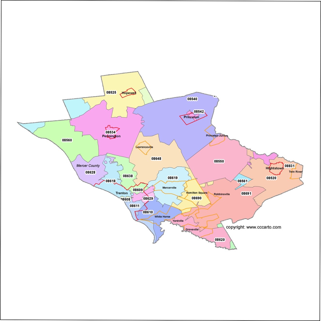 Hamilton Township ZIP Codes Map Mercer County ZIP Codes Map New Jersey 