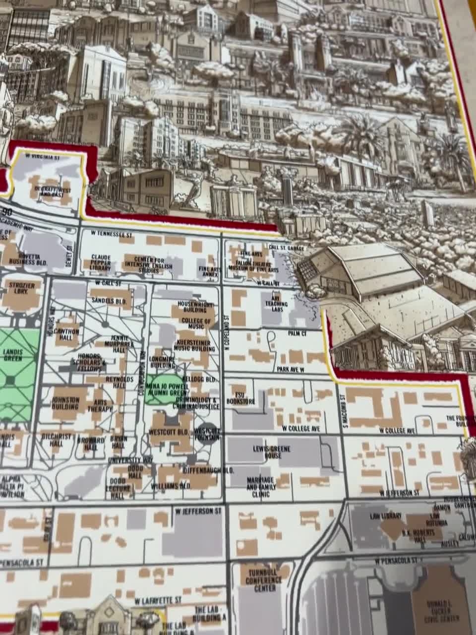 Hand Drawn Map Of Florida State University And It s Landmarks Etsy