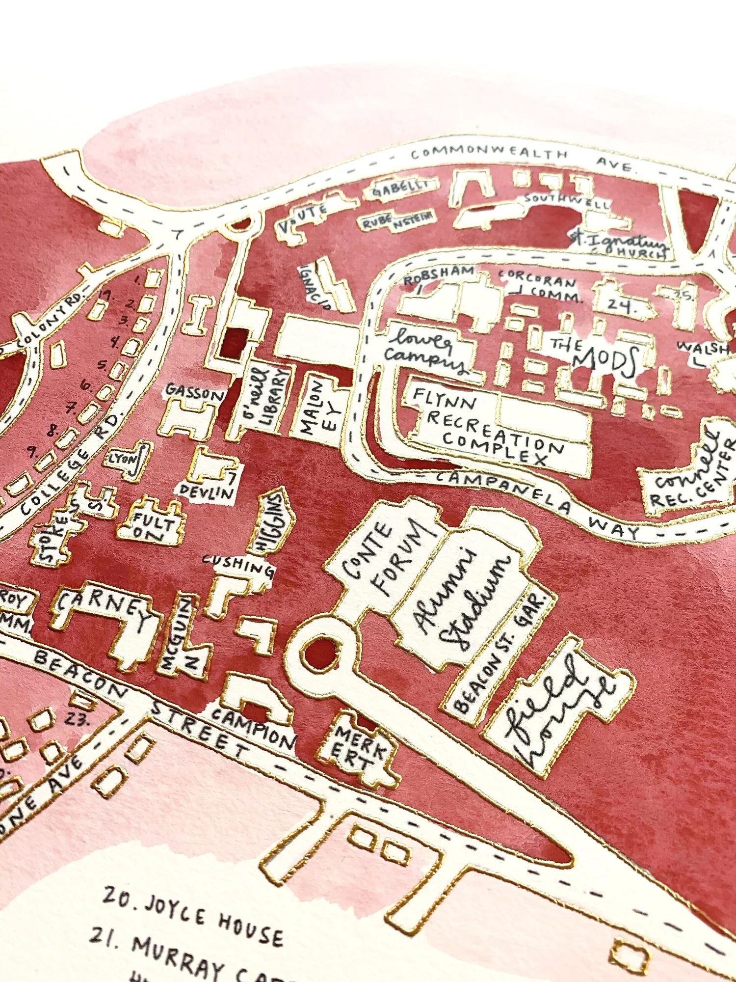 Hand Painted Boston College Campus Map BY ALEISHA