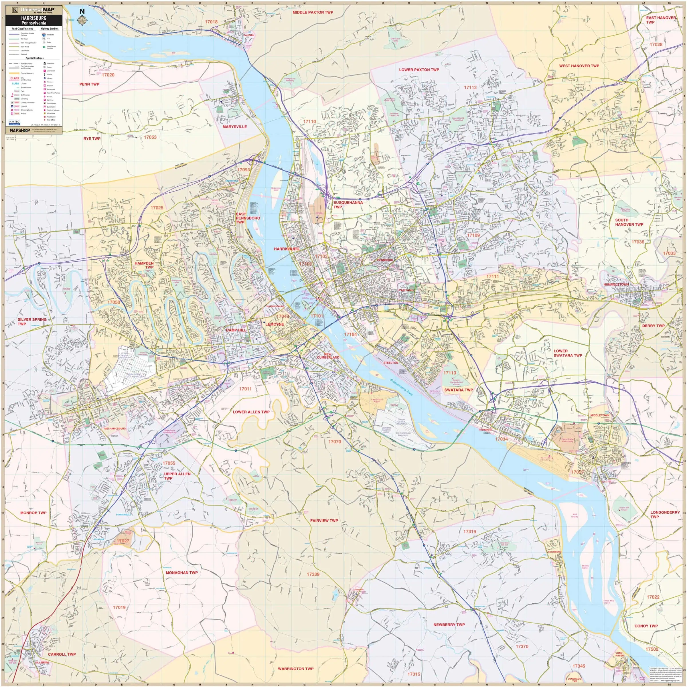Harrisburg PA Wall Map By Kappa The Map Shop