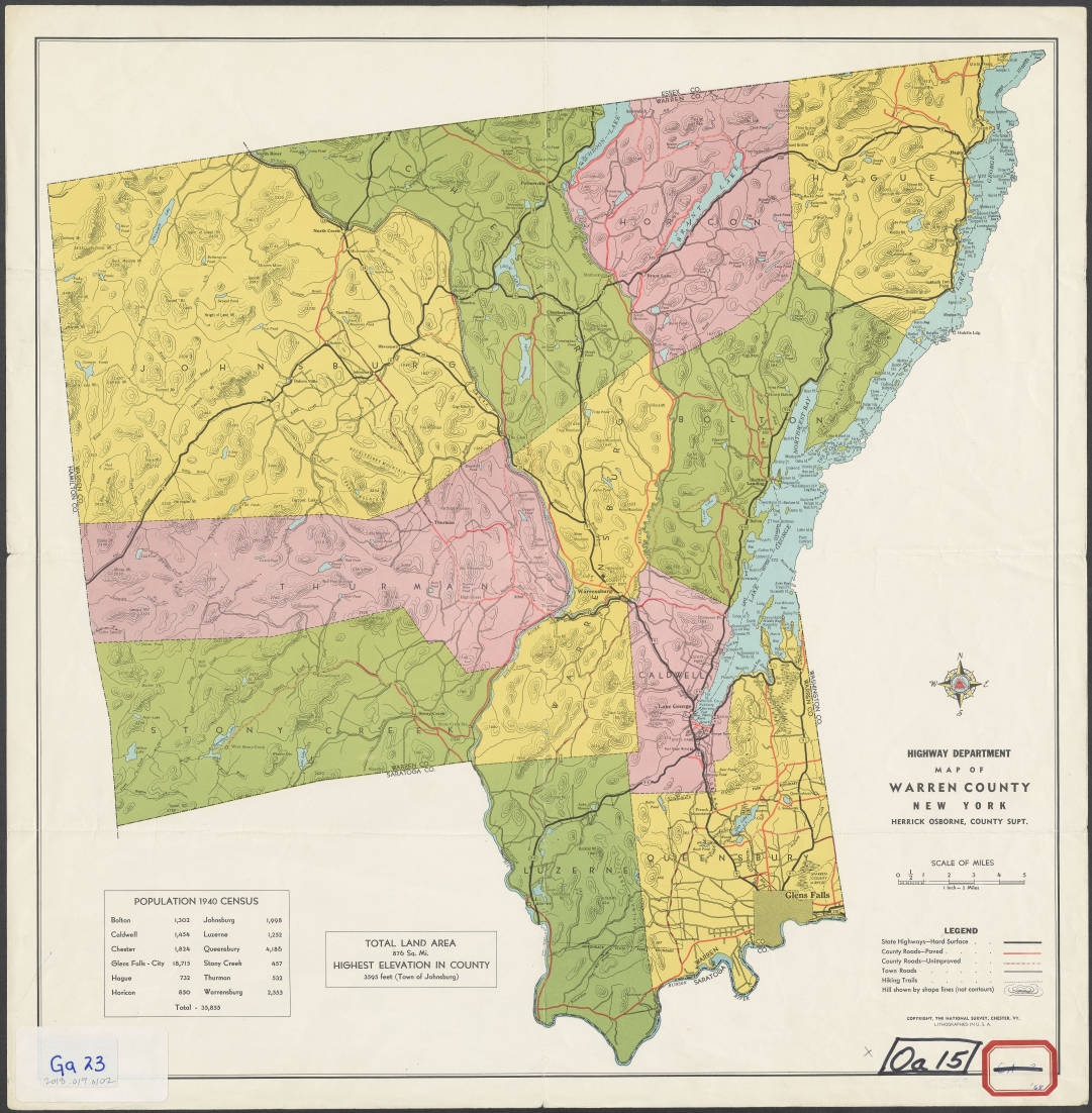Highway Department Map Of Warren County New York Adirondack Experience New York Heritage Digital Collections