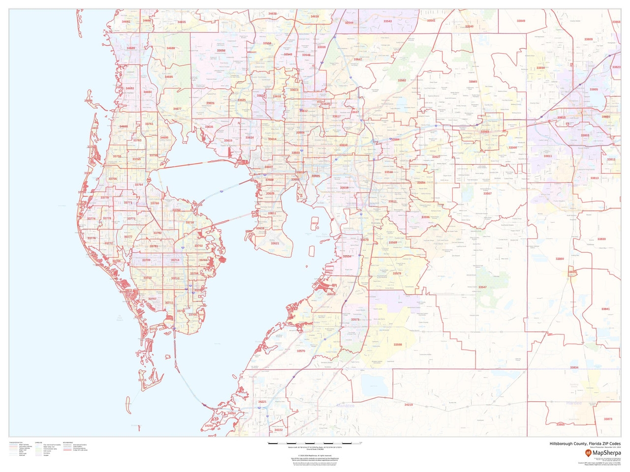 Hillsborough County Florida ZIP Codes Wall Map Hillsborough County Florida ZIP Codes Wall Map
