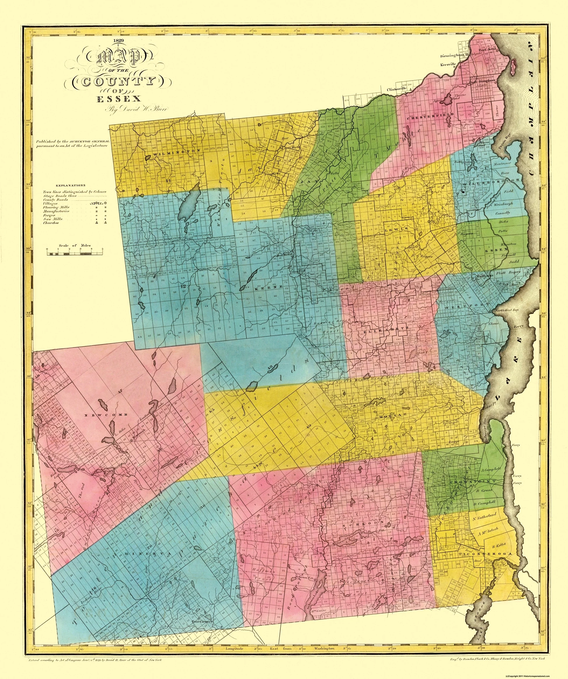Historic County Map Essex County New York Burr 1829 Vintage Wall Maps Of The Past