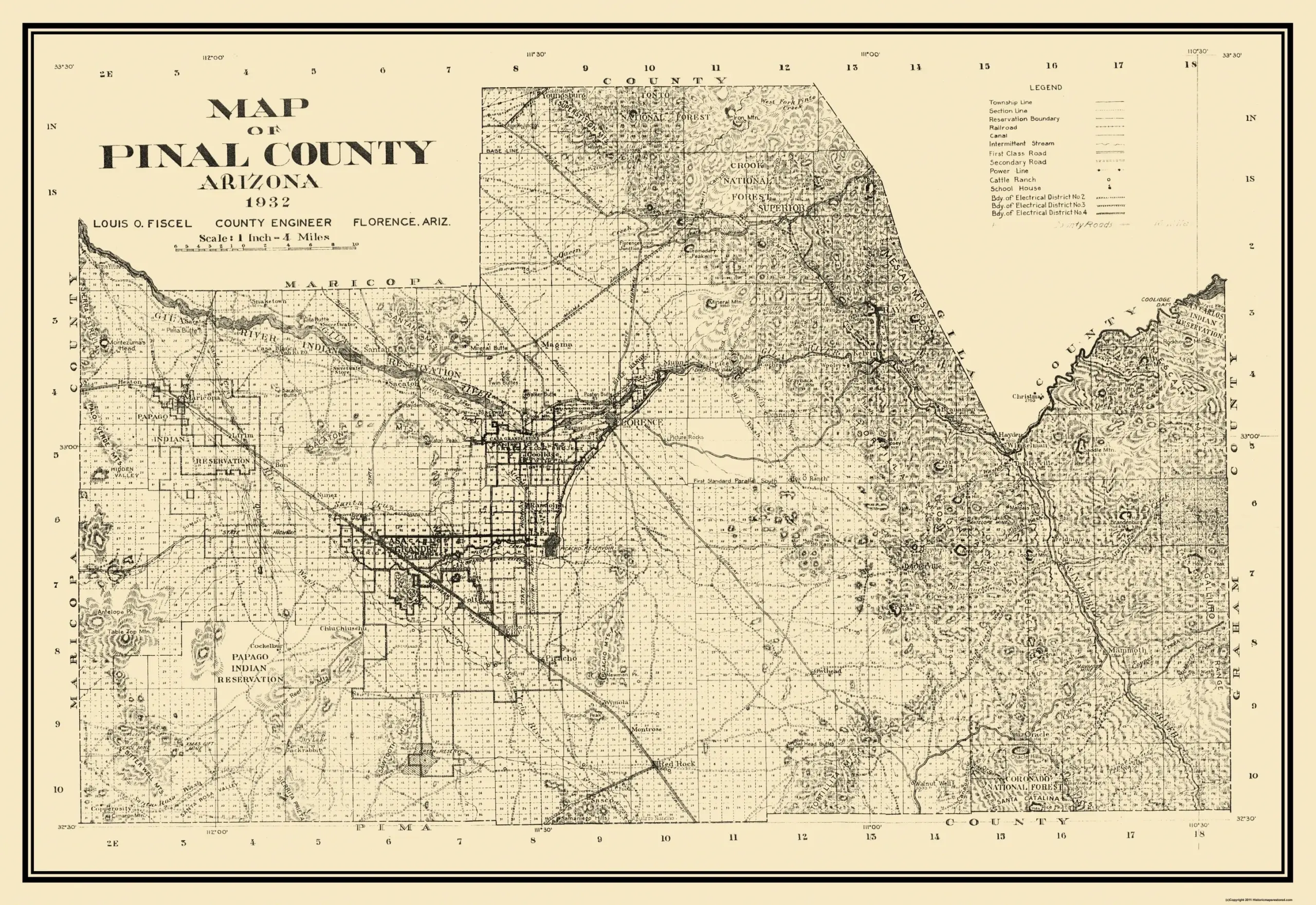 Historic County Map Pinal County Arizona Fiscel 1932 33 44 X 23 EBay Historic County Map Pinal County Arizona Fiscel 1932 33 44 X 23 EBay