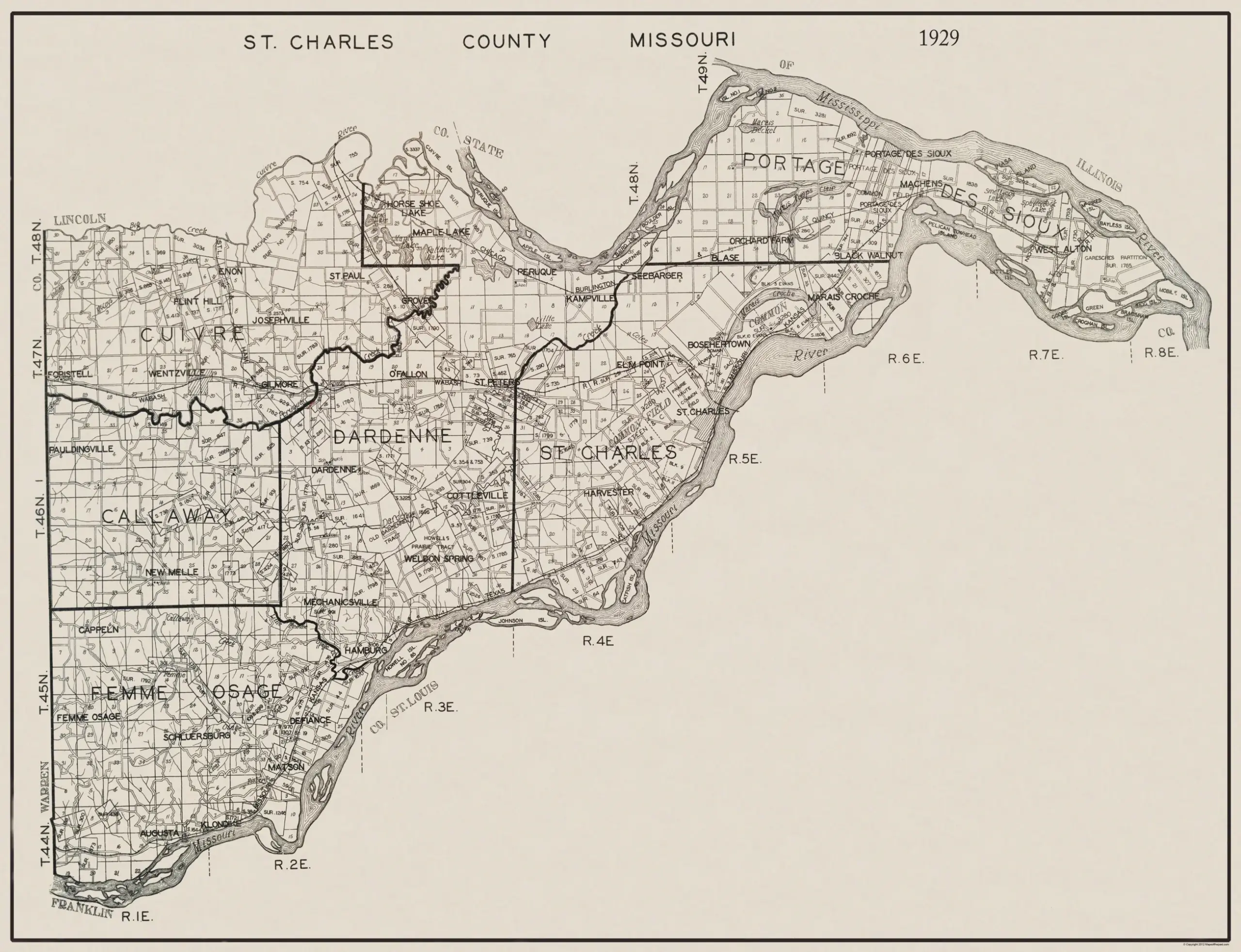 Historic County Map St Charles County Missouri 1929 Vintage Wall Maps Of The Past Historic County Map St Charles County Missouri 1929 Vintage Wall Maps Of The Past