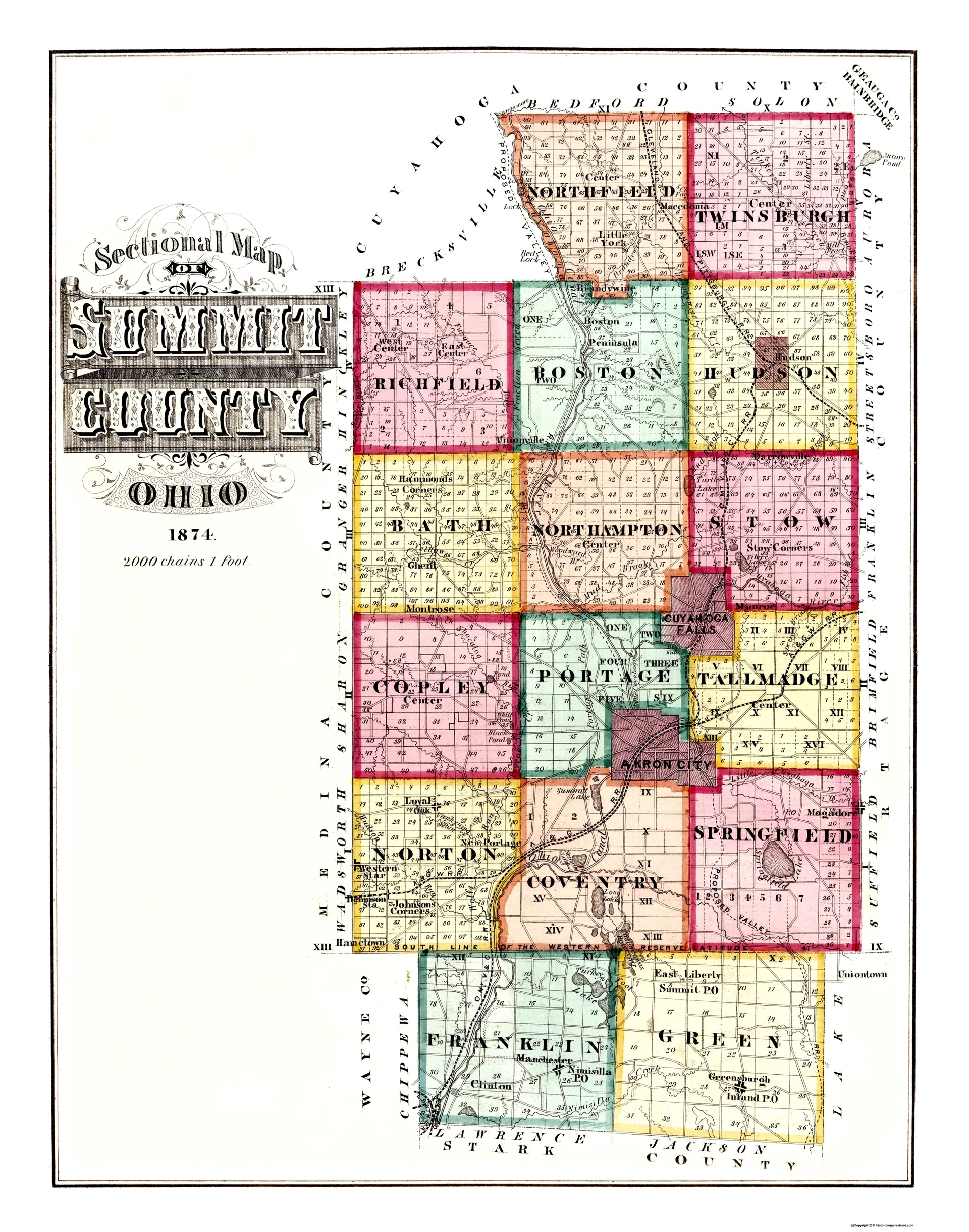 Historic County Map Summit County Ohio 1874 Vintage Wall Art Maps Of The Past