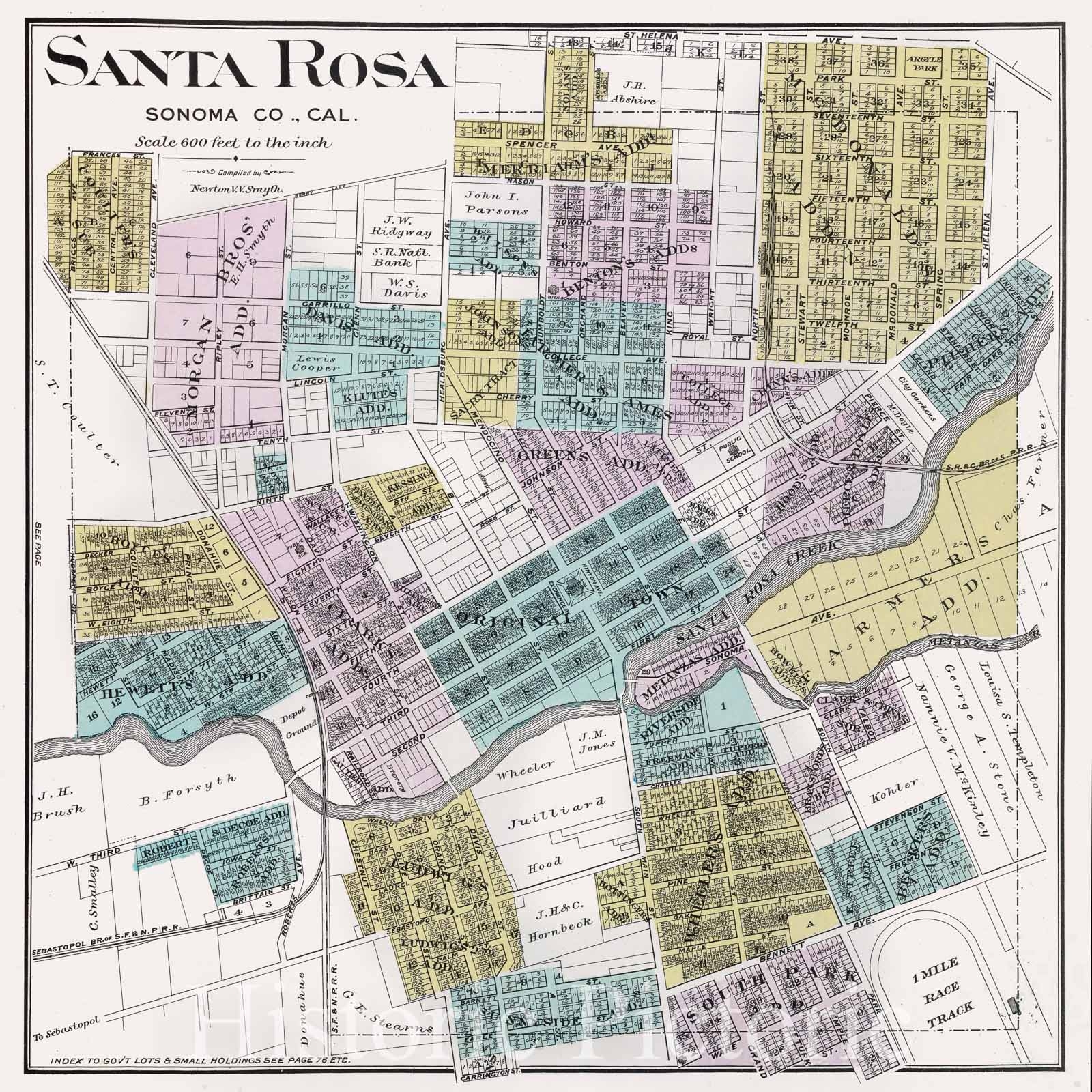 Historic Map Santa Rosa Calif California 1898 Santa Rosa Vint Historic Pictoric