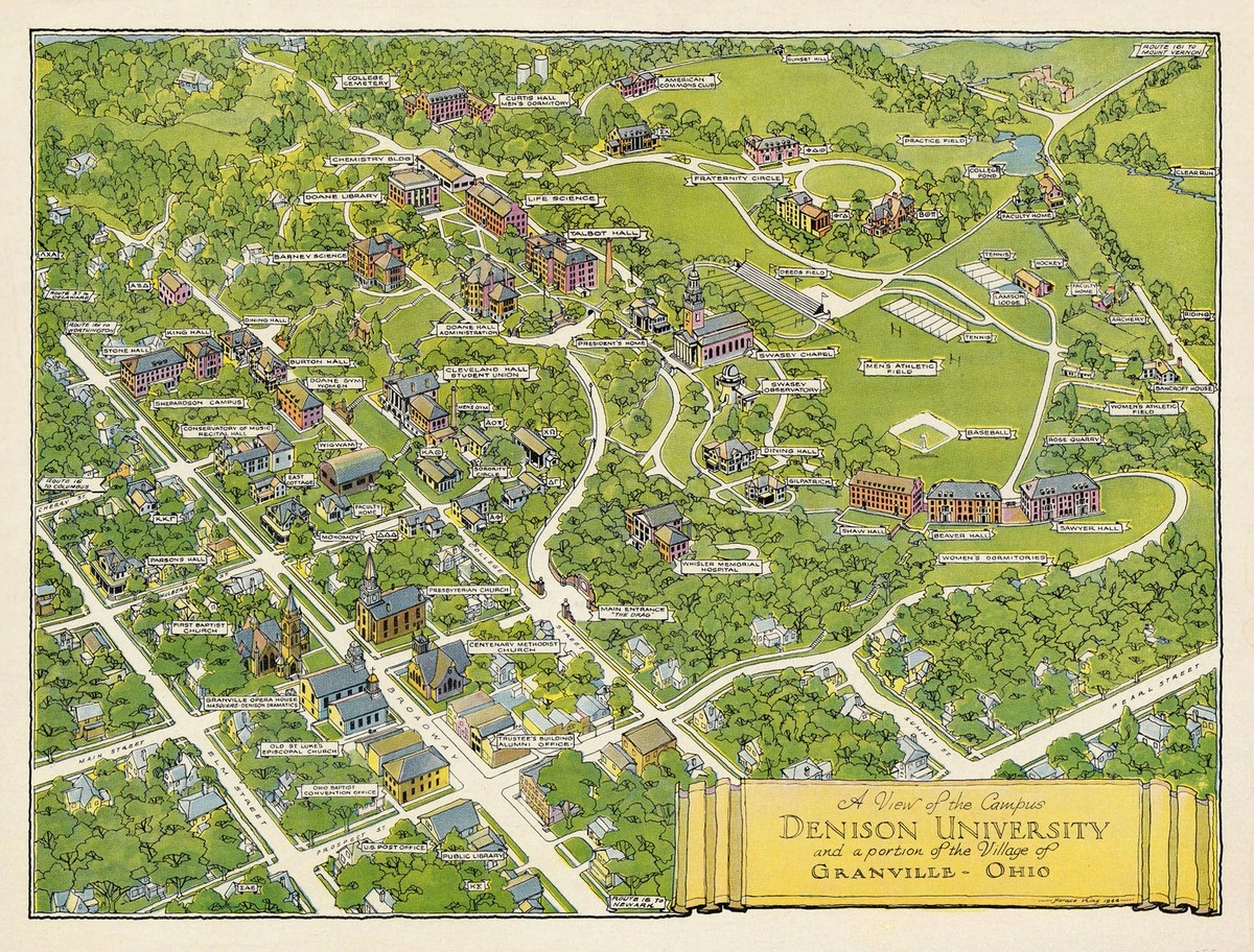Historical Denison University Campus Map Wall Art Print Poster Granville Village EBay