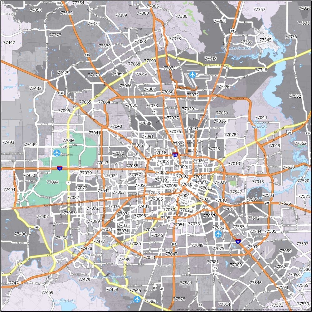 map of zip codes in harris county