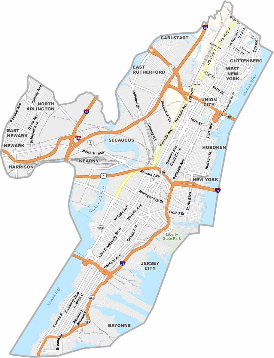 Hudson County Map New Jersey US County Maps