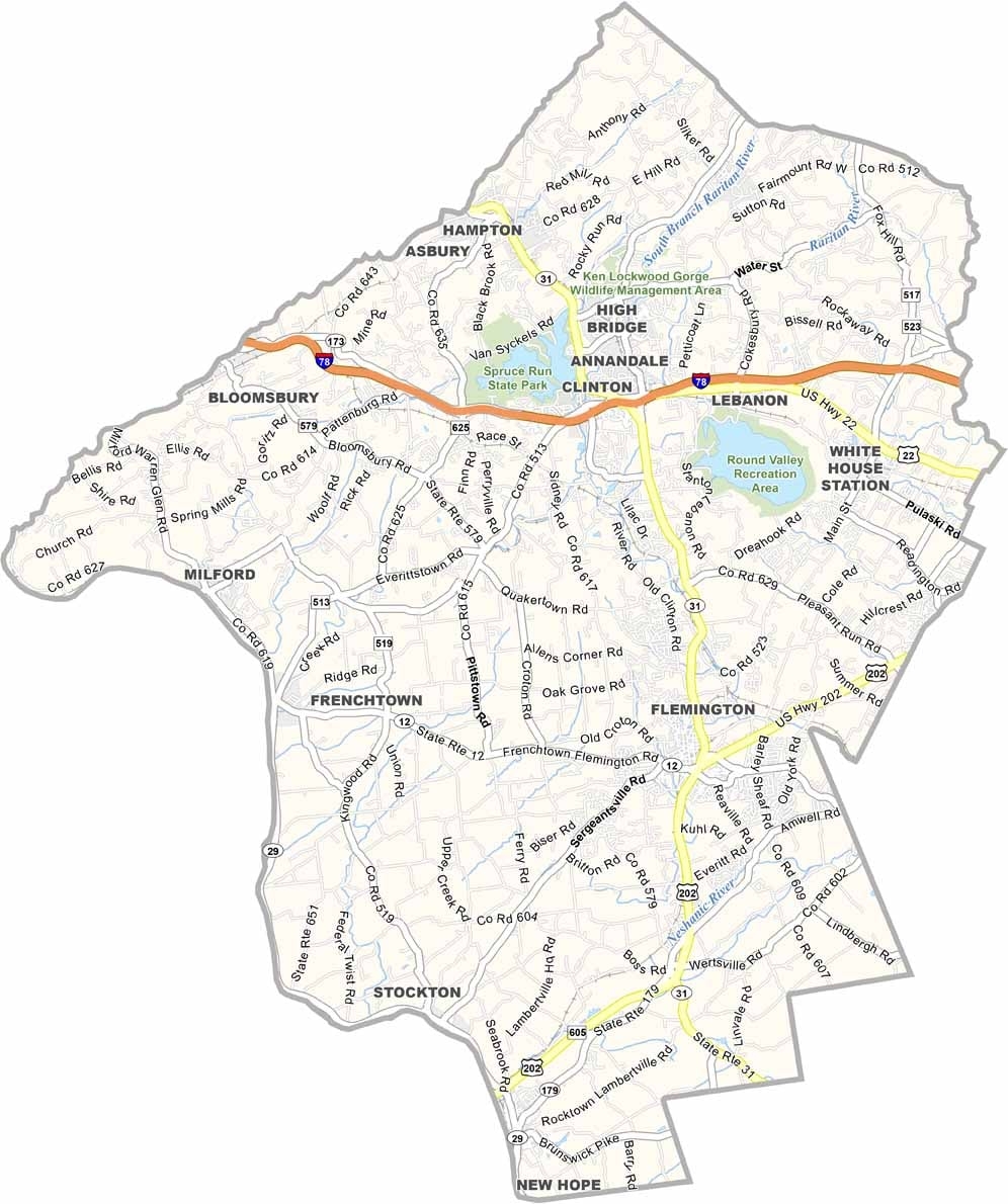 Hunterdon County Map New Jersey US County Maps Hunterdon County Map New Jersey US County Maps