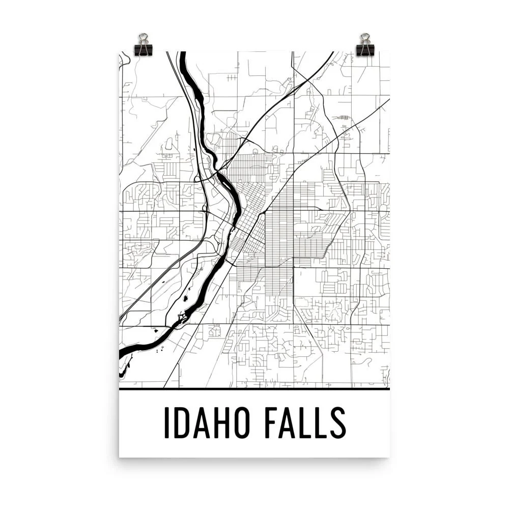 Idaho Falls ID Street Map Poster Wall Print By Modern Map Art
