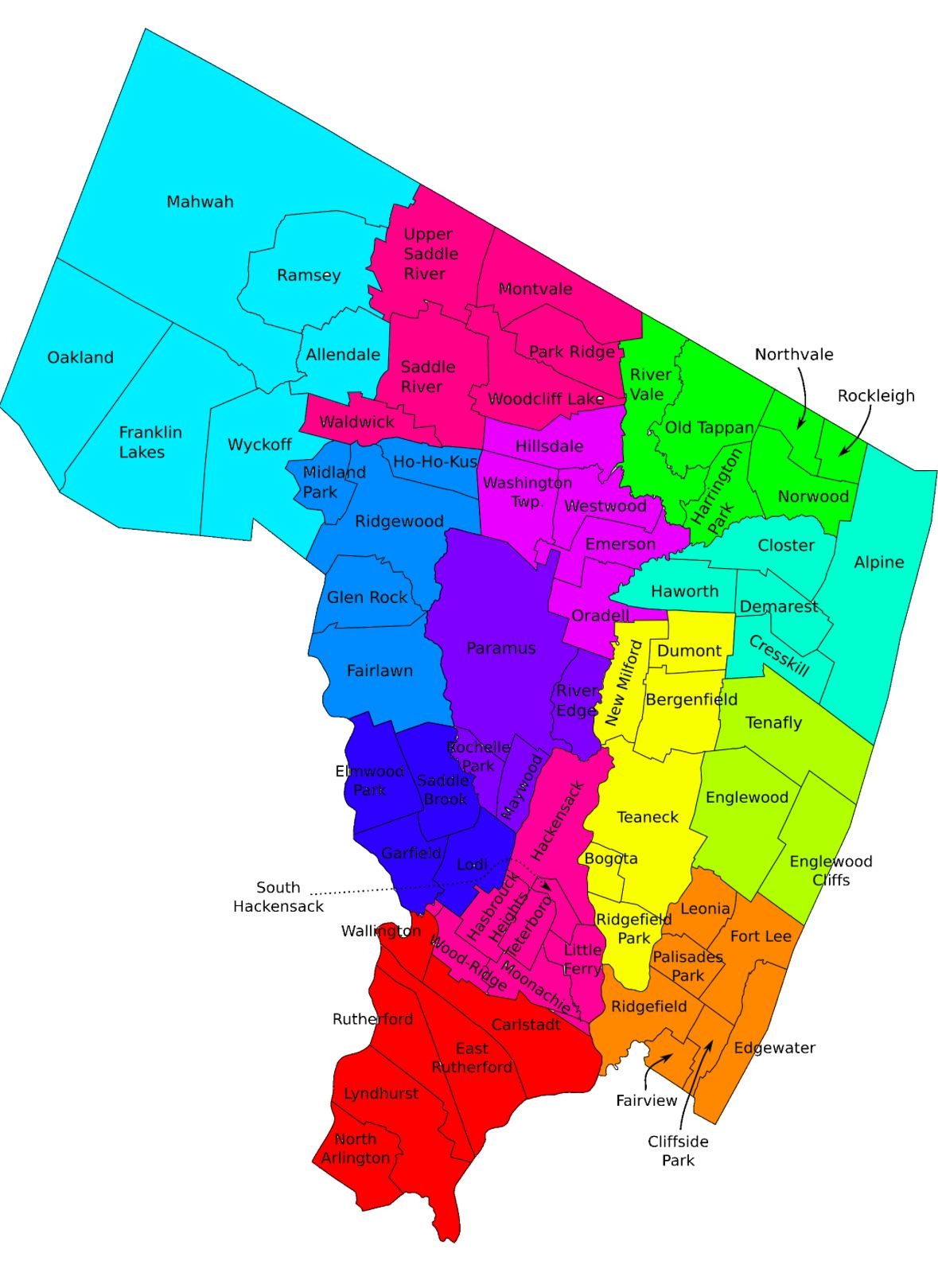 bergen county towns map