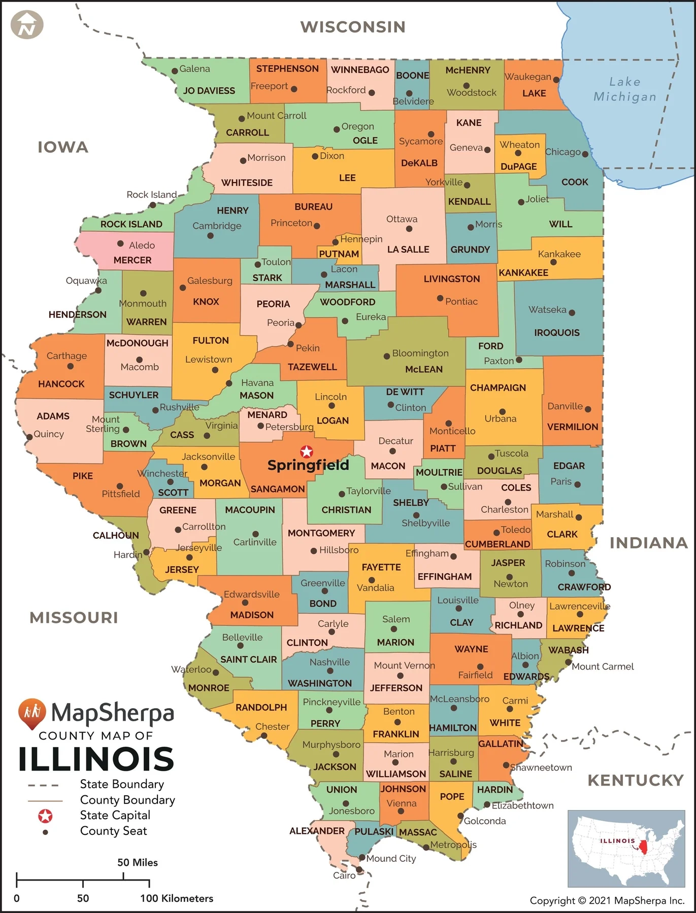 Illinois County Map American Map Store