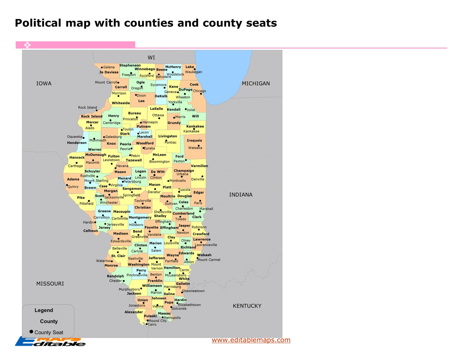 Illinois County Map Editable PowerPoint Maps