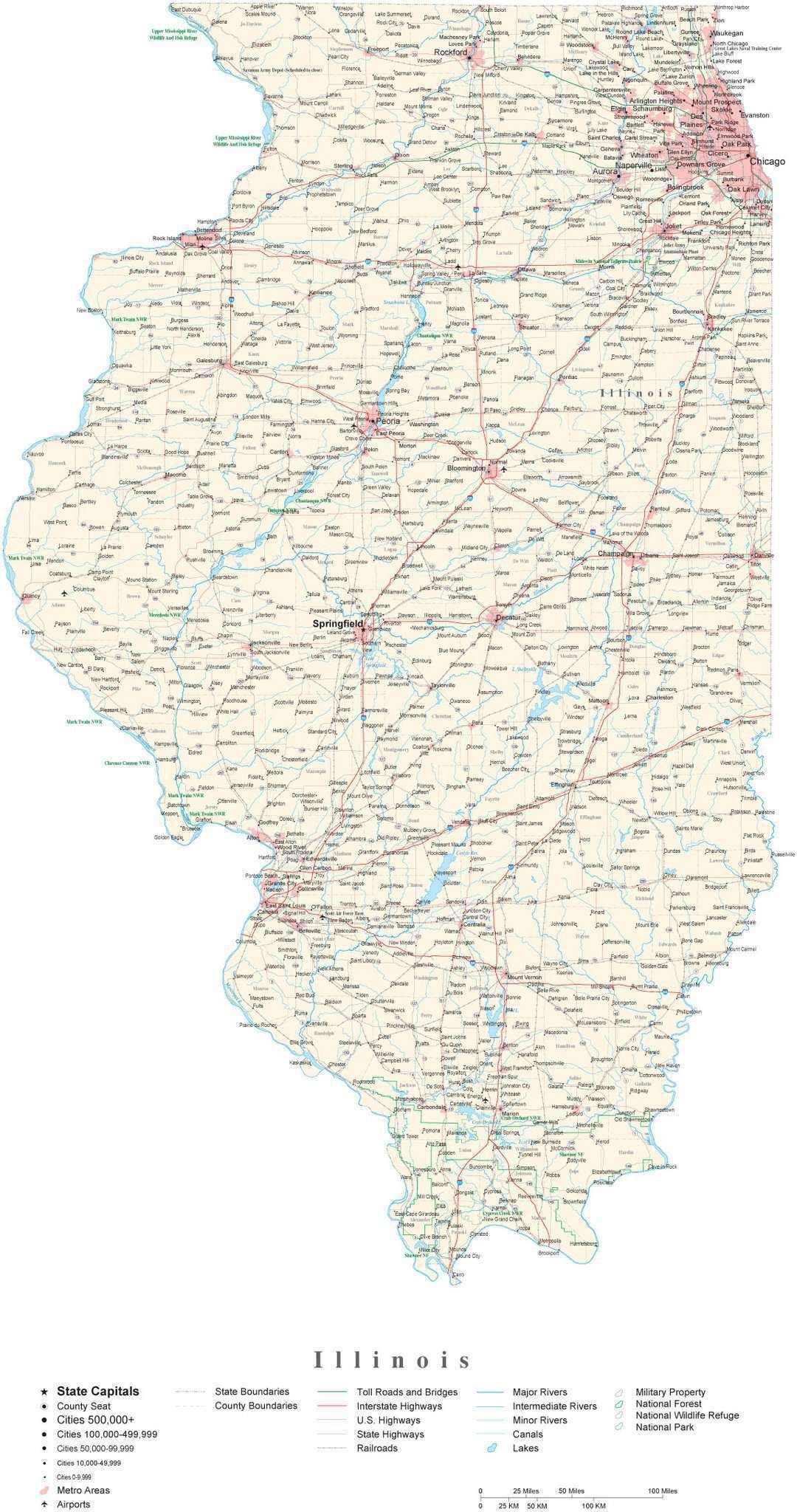 illinois county map with roads