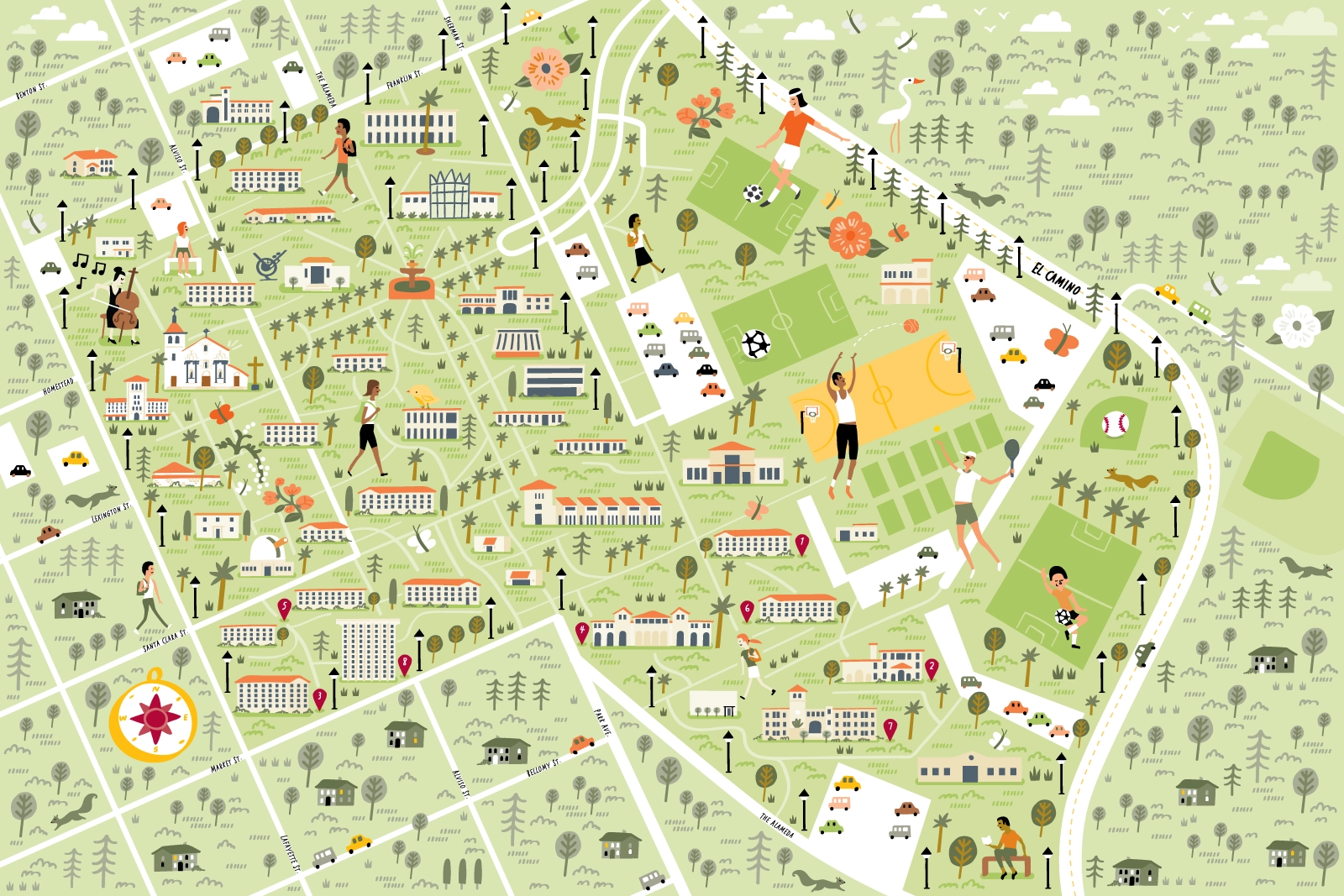 Illustrated Campus Map Of Santa Clara University Nate Padavick