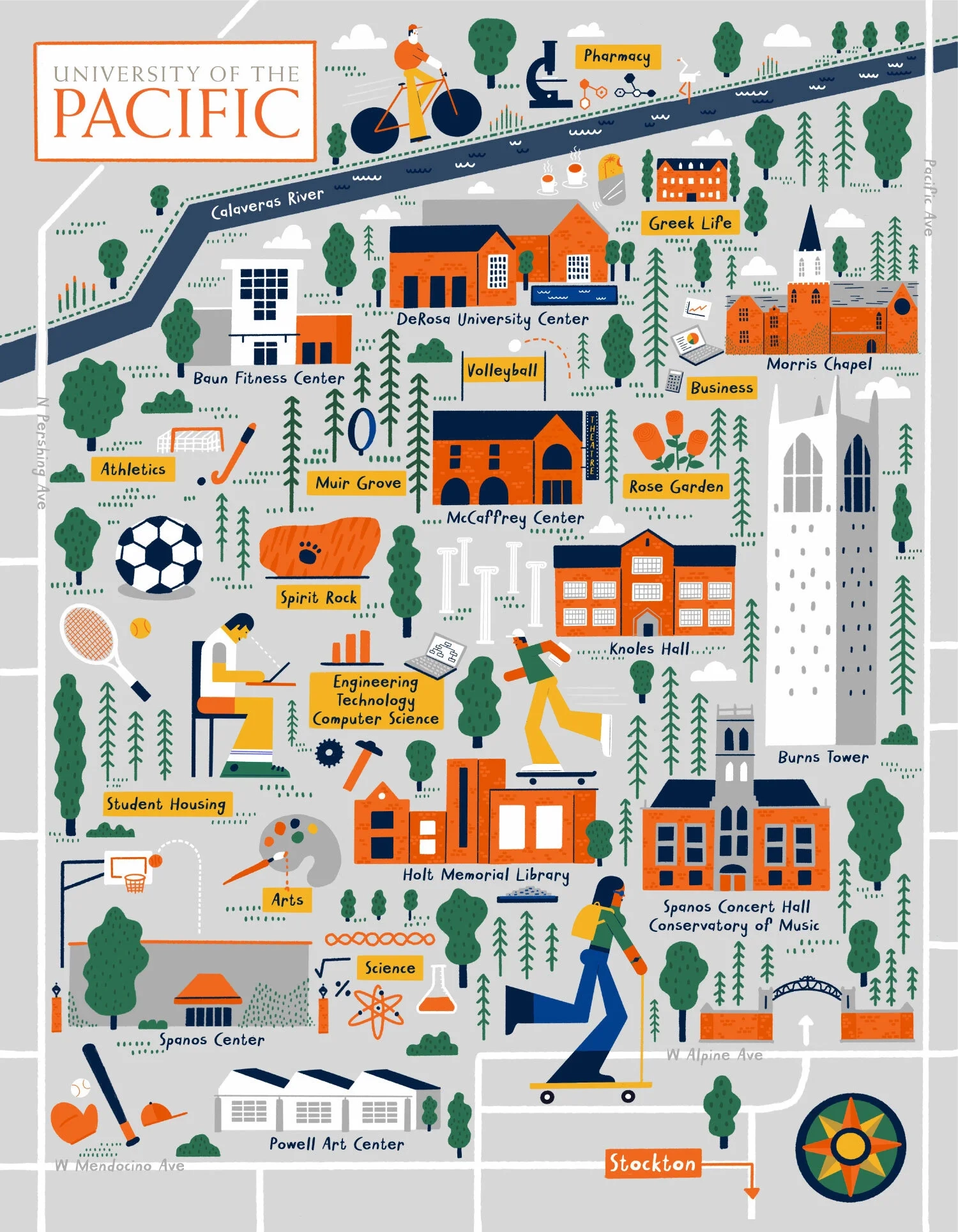 Illustrated Campus Map Of University Of The Pacific In Stockton California By Nate Padavick Nate Padavick