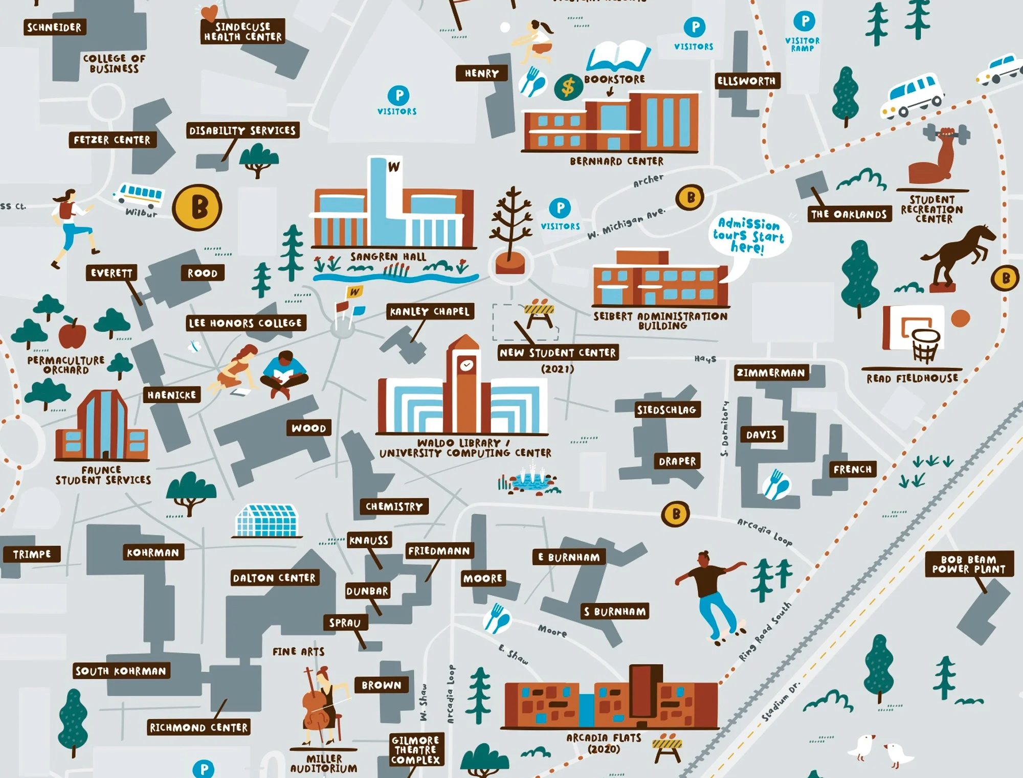 Illustrated Campus Map Of Western Michigan University Nate Padavick